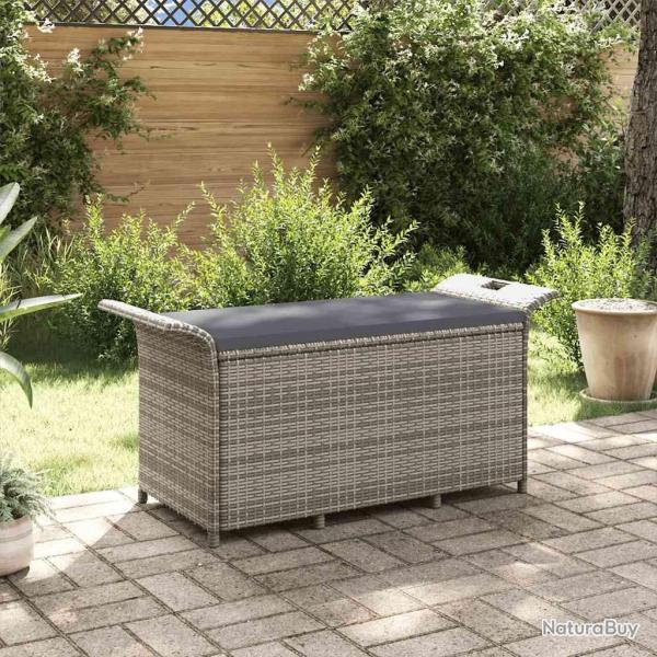 Banc de jardin avec coussin gris 116x46x57 cm r�sine tress�e