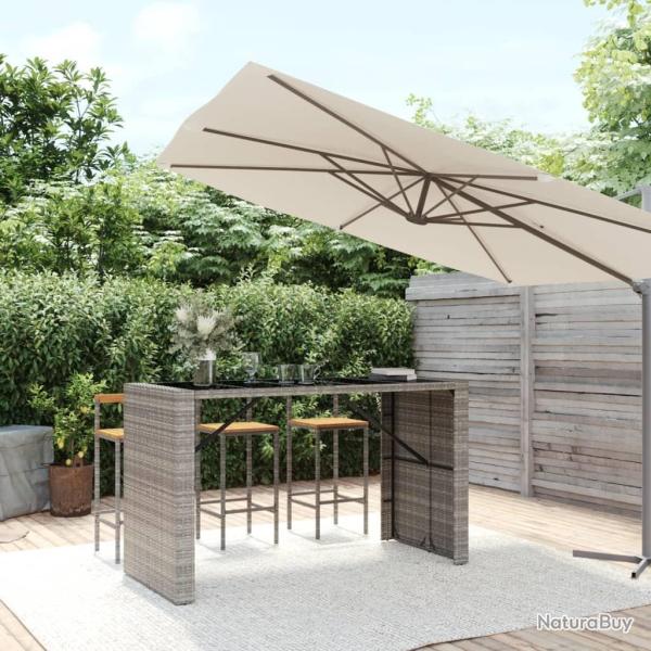 Table de bar et dessus en verre gris 185x80x110 cm poly rotin
