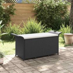 Banc de jardin avec coussin noir 116x46x57 cm r&eacute;sine tress&eacute;e