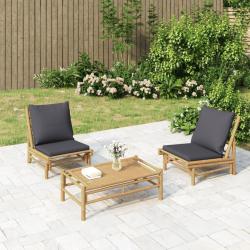Chaises de jardin lot de 2 avec coussins gris fonc&eacute; bambou