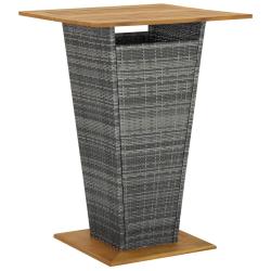 Table de bar Gris 80x80x110 cm R&eacute;sine tress&eacute;e et bois d'acacia