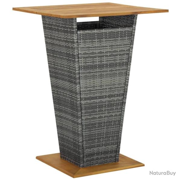 Table de bar Gris 80x80x110 cm R�sine tress�e et bois d'acacia