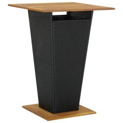Table de bar Noir 80x80x110 cm R&eacute;sine tress&eacute;e et bois d'acacia