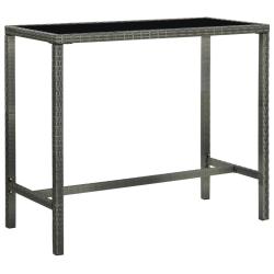 Table bar de jardin Gris 130x60x110 cm R&eacute;sine tress&eacute;e et verre