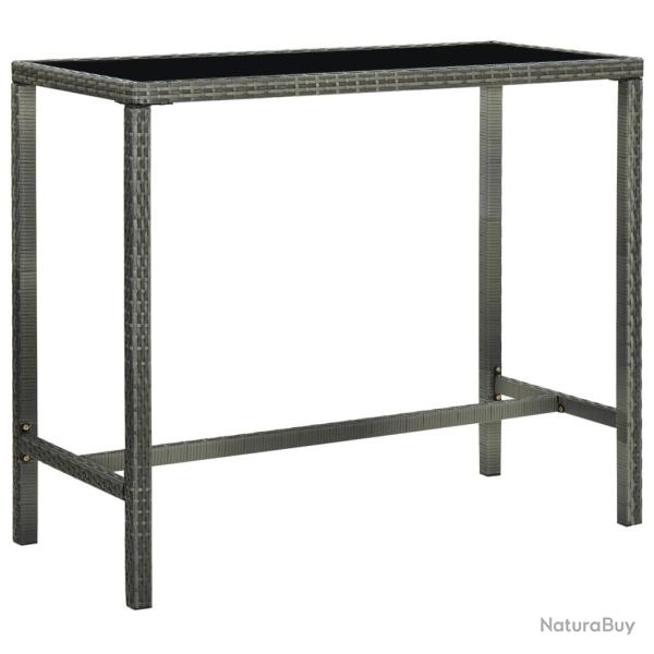 Table bar de jardin Gris 130x60x110 cm R�sine tress�e et verre