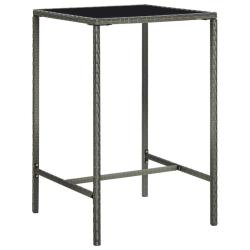 Table de bar de jardin Gris 70x70x110cm R&eacute;sine tress&eacute;e et verre