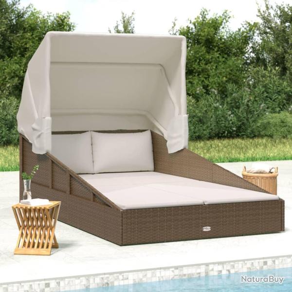 Transat avec toit pliable marron 200x114x128 cm r�sine tress�e