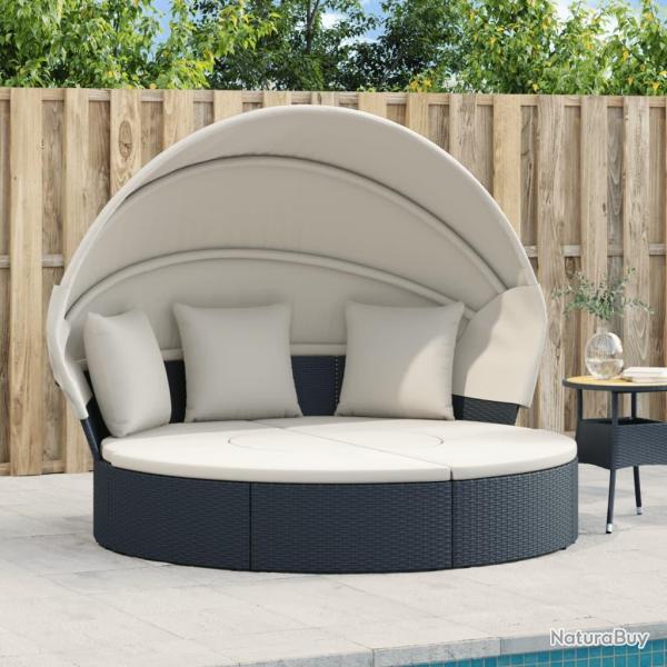 Lit de repos d'ext�rieur avec auvent et coussins r�sine tress�e