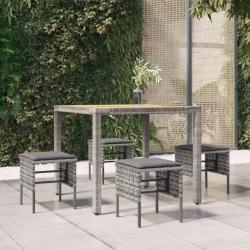 Repose-pieds de jardin et coussins lot de 4 Gris R&eacute;sine tress&eacute;e