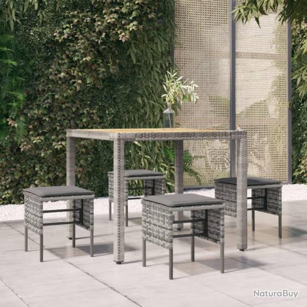 Repose-pieds de jardin et coussins lot de 4 Gris R�sine tress�e