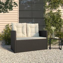 Banc de jardin avec coussins Noir 105 cm R&eacute;sine tress&eacute;e