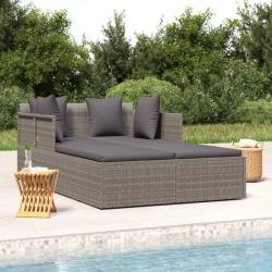 Chaise longue avec coussins gris 182x118x63 cm r&eacute;sine tress&eacute;e