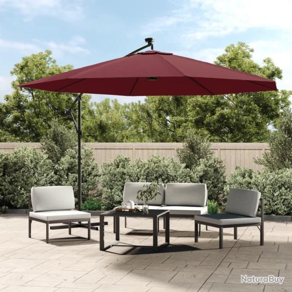 Parasol de jardin en porte-�-faux lumi�res LED rouge bordeaux
