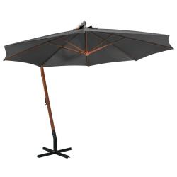 Parasol de jardin suspendu avec m&acirc;t anthracite bois de sapin