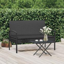 Banc de jardin avec coussin noir 105 cm r&eacute;sine tress&eacute;e
