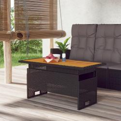 Table de jardin noir 100x50x43/63 cm acacia et r&eacute;sine tress&eacute;e