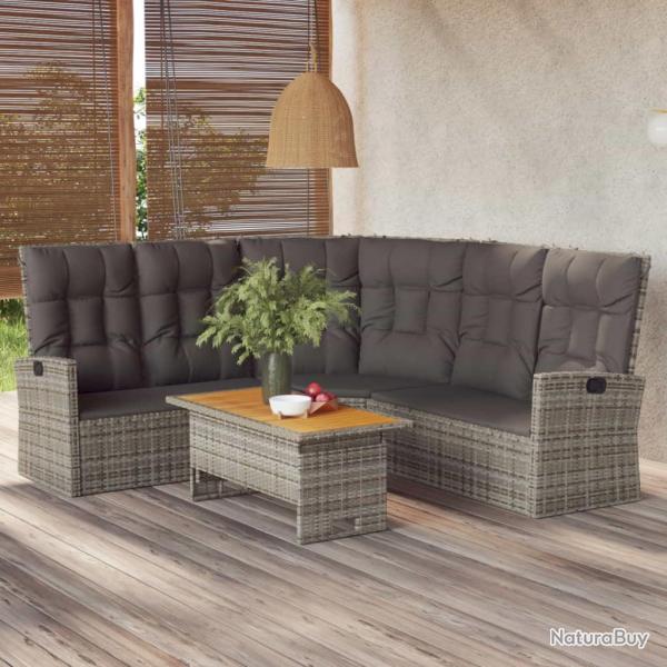 Salon de jardin 2 pcs avec coussins Gris R�sine tress�e