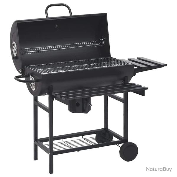 Gril � baril avec roues et �tag�res Noir Acier 115x85x95 cm