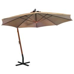 Parasol de jardin suspendu avec m&acirc;t taupe bois de sapin massif