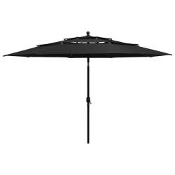 Parasol de jardin &agrave; 3 niveaux avec m&acirc;t en aluminium noir 3,5 m
