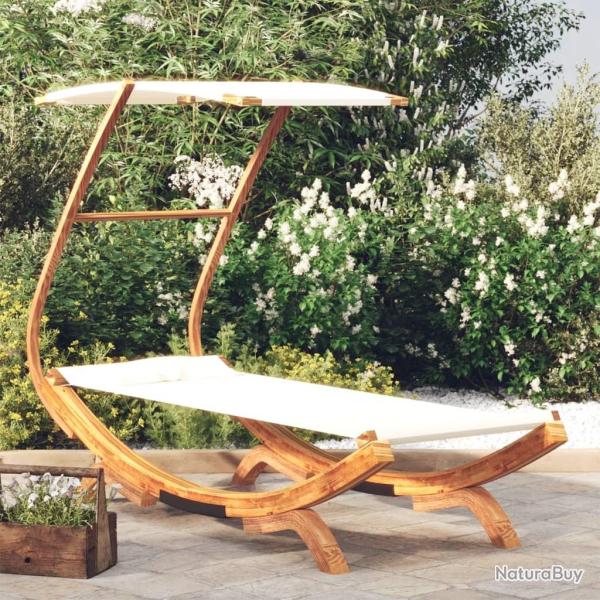 Lit repos avec auvent 100x190x134 cm Bois courb� massif Cr�me