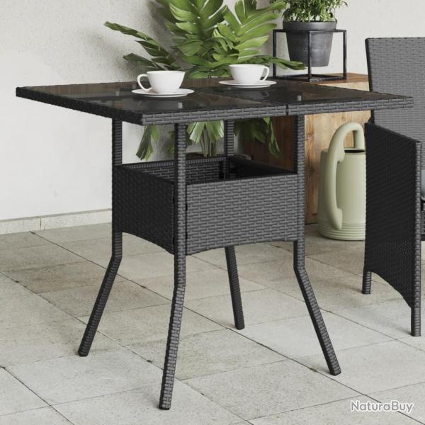 Table de jardin dessus en verre noir 80x80x75 cm r�sine tress�e