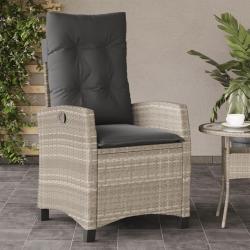 Chaise inclinable de jardin coussins gris clair r&eacute;sine tress&eacute;e