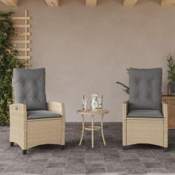Chaises inclinables jardin lot de 2 et coussins r&eacute;sine tress&eacute;e