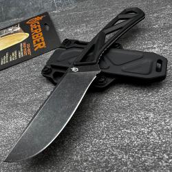 Couteau Bushcraft Chasse Gerber Exo-Mod Lame 7Cr17MoV Manche Caoutchouc Noir Etui Polypropyl&egrave;ne