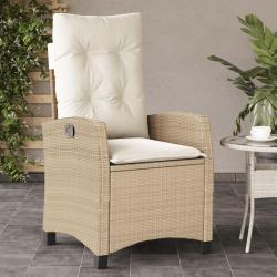 Chaise inclinable de jardin avec coussins beige r&eacute;sine tress&eacute;e
