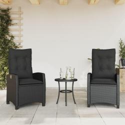 Chaises inclinables de jardin lot de 2 et coussins noir rotin
