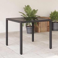 Table de jardin dessus en verre Noir 90x90x75 cm R&eacute;sine tress&eacute;e