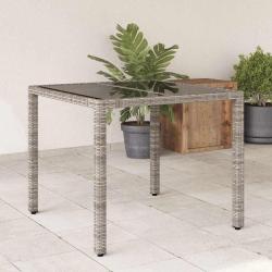 Table de jardin dessus en verre Gris 90x90x75 cm R&eacute;sine tress&eacute;e