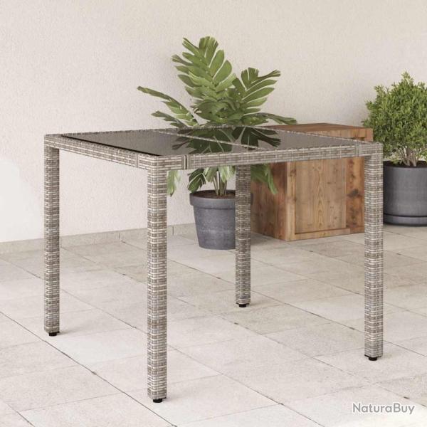 Table de jardin dessus en verre Gris 90x90x75 cm R�sine tress�e