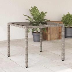 Table de jardin dessus en verre Gris 90x90x75 cm R&eacute;sine tress&eacute;e