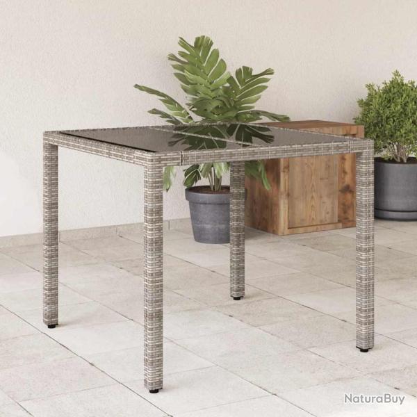 Table de jardin dessus en verre Gris 90x90x75 cm R�sine tress�e