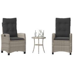 Ensemble de bistro 3 pcs et coussins gris clair r&eacute;sine tress&eacute;e