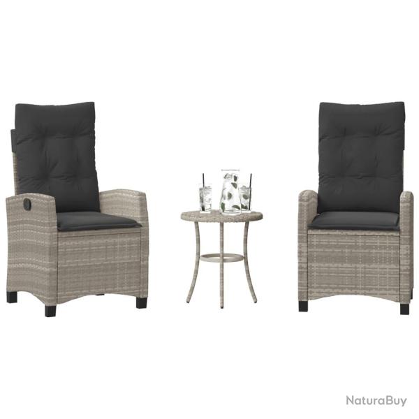 Ensemble de bistro 3 pcs et coussins gris clair r�sine tress�e