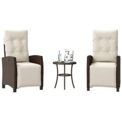 Ensemble de bistro 3 pcs avec coussins marron r&eacute;sine tress&eacute;e