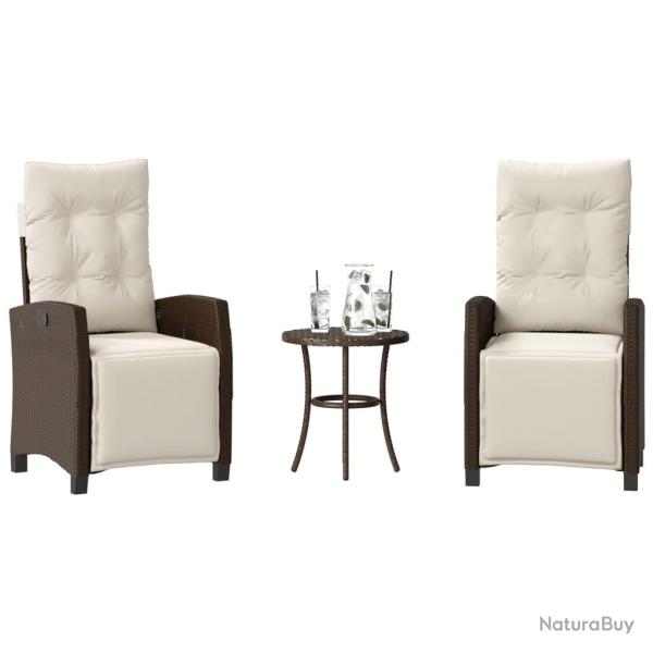 Ensemble de bistro 3 pcs avec coussins marron r�sine tress�e