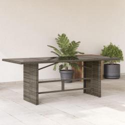 Table de jardin dessus en verre gris 190x80x74cm r&eacute;sine tress&eacute;e