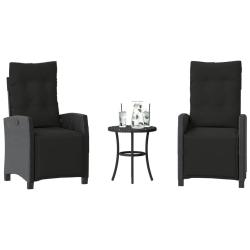 Ensemble de bistro 3 pcs avec coussins noir r&eacute;sine tress&eacute;e