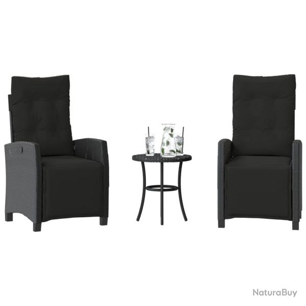 Ensemble de bistro 3 pcs avec coussins noir r�sine tress�e