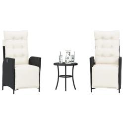Ensemble de bistro 3 pcs avec coussins noir r&eacute;sine tress&eacute;e