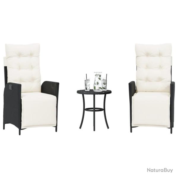 Ensemble de bistro 3 pcs avec coussins noir r�sine tress�e