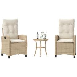 Ensemble de bistro 3 pcs avec coussins beige r&eacute;sine tress&eacute;e