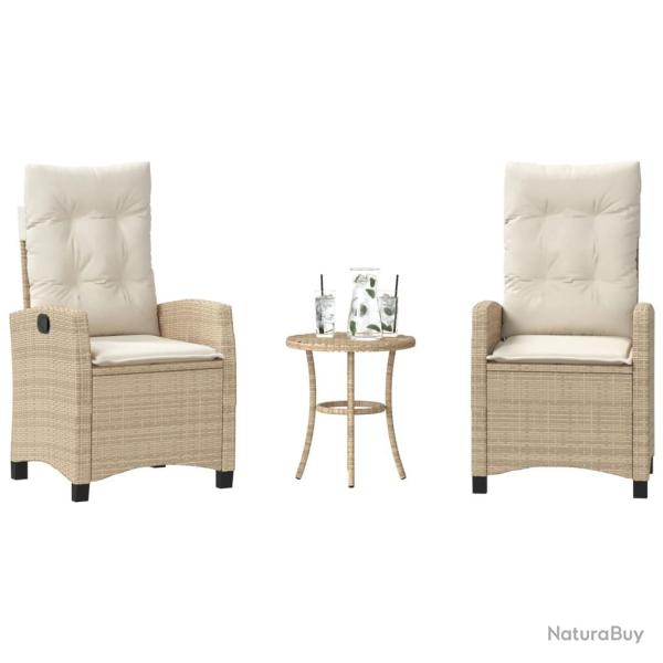 Ensemble de bistro 3 pcs avec coussins beige r�sine tress�e