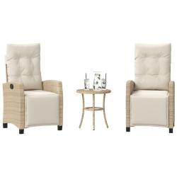 Ensemble de bistro 3 pcs avec coussins beige r&eacute;sine tress&eacute;e