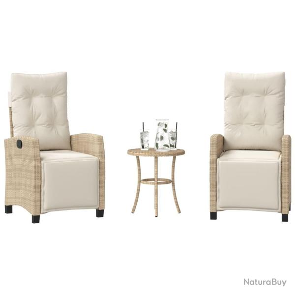 Ensemble de bistro 3 pcs avec coussins beige r�sine tress�e