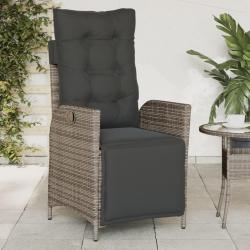 Chaise inclinable de jardin et repose-pied gris r&eacute;sine tress&eacute;e
